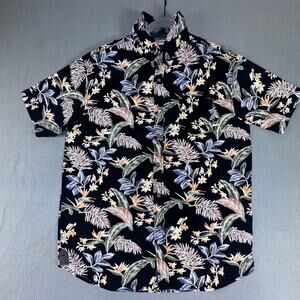 Ron Jon Surf Shop Hawaiian Shirt Mens XL Black Tropical Floral Camp Button Up